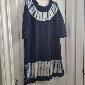 PURE JILL J Jill Sweatshirt Dress Navy Blue Tie Dye Womens Sz XL ORGANIC COTTON